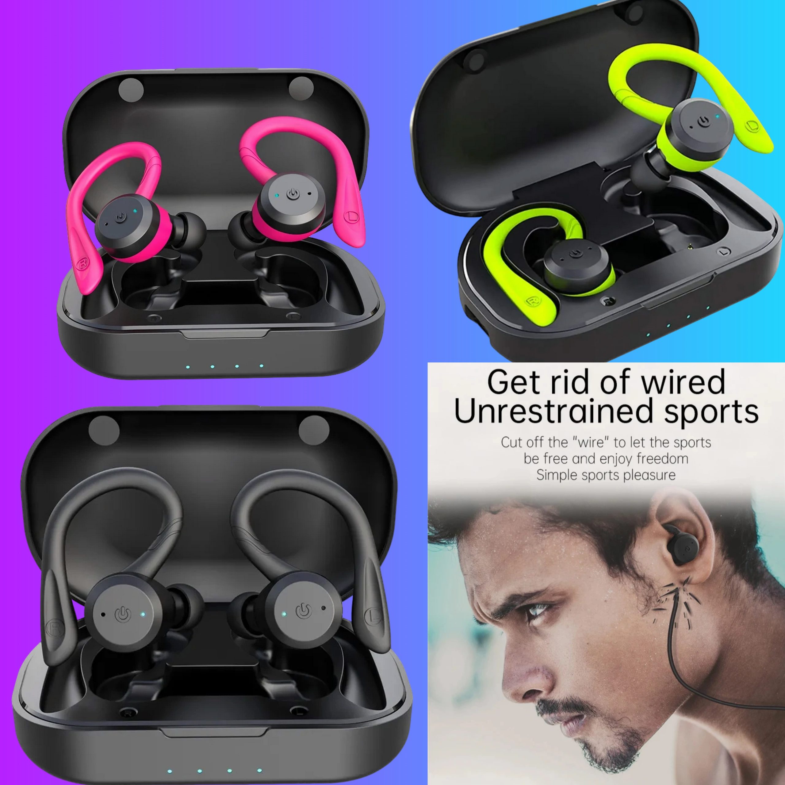 20 Hours Play time Wireless Swimming Earphone Waterproof Dual Wear Style Sport Headset TWS Ipx7 Earbuds HiFi Stereo
